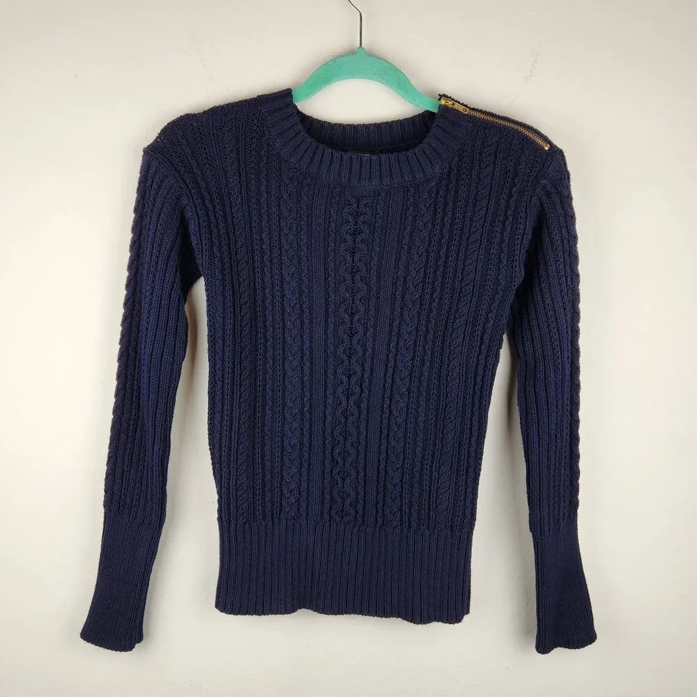 J. Crew Cotton Cable Knit Crewneck Sweater with Shoulder Zip sz XS